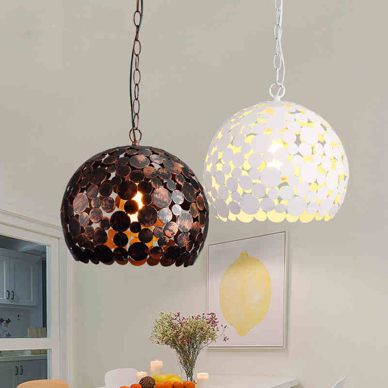 Metal Rust Finish Hanging Pendant Light Spherical 1 Light Industrial Hanging Lamp Kit for Dining Room Rust Clearhalo 'Art Deco Pendants' 'Cast Iron' 'Ceiling Lights' 'Ceramic' 'Crystal' 'Industrial Pendants' 'Industrial' 'Metal' 'Middle Century Pendants' 'Pendant Lights' 'Pendants' 'Tiffany' Lighting' 2181789