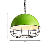 Warehouse Dome Drop Pendant 1 Head Iron Ceiling Lighting Fixture in Green with Cage for Dining Room Clearhalo 'Art Deco Pendants' 'Cast Iron' 'Ceiling Lights' 'Ceramic' 'Crystal' 'Industrial Pendants' 'Industrial' 'Metal' 'Middle Century Pendants' 'Pendant Lights' 'Pendants' 'Tiffany' Lighting' 2181803