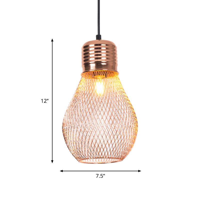 Vintage Bulb Cage Suspension Light 1 Light Iron Pendant Lighting Fixture in Rose Gold for Restaurant Clearhalo 'Art Deco Pendants' 'Cast Iron' 'Ceiling Lights' 'Ceramic' 'Crystal' 'Industrial Pendants' 'Industrial' 'Metal' 'Middle Century Pendants' 'Pendant Lights' 'Pendants' 'Tiffany' Lighting' 2181814