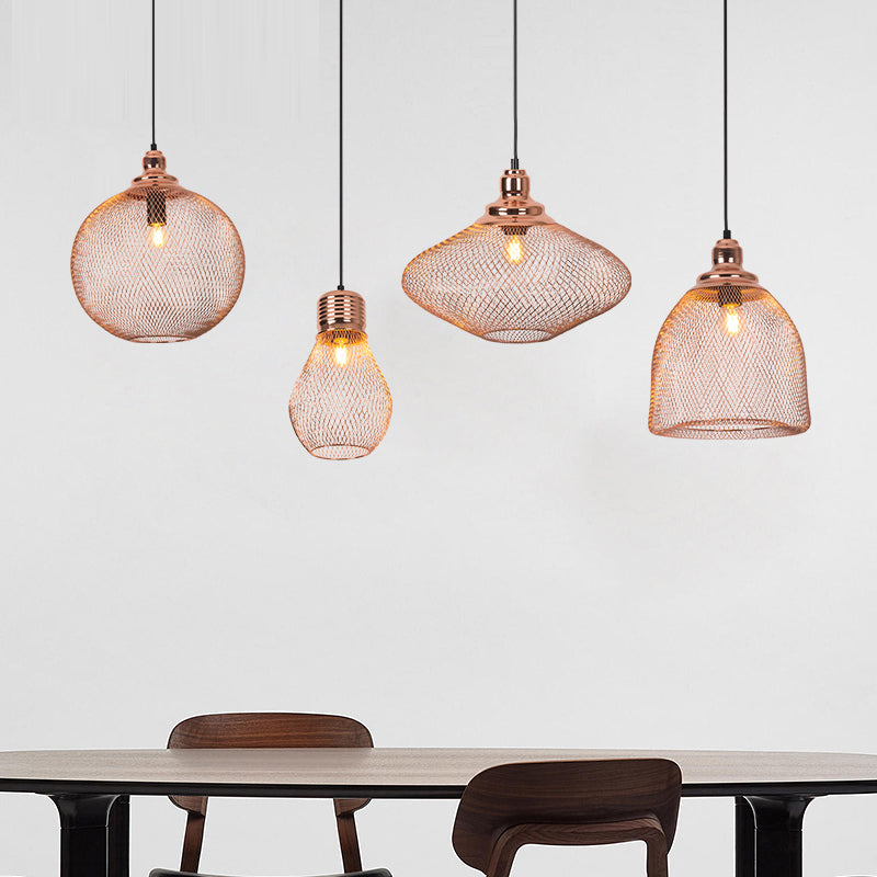 1 Bulb Globe/Dome Cage Pendant Lamp Industrial Rose Gold Finish Metal Down Lighting for Dining Room Rose Gold B Clearhalo 'Art Deco Pendants' 'Cast Iron' 'Ceiling Lights' 'Ceramic' 'Crystal' 'Industrial Pendants' 'Industrial' 'Metal' 'Middle Century Pendants' 'Pendant Lights' 'Pendants' 'Tiffany' Lighting' 2181815