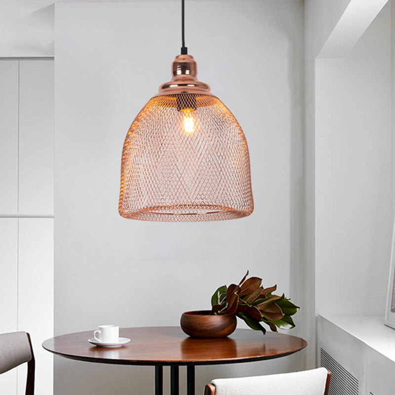 1 Bulb Globe/Dome Cage Pendant Lamp Industrial Rose Gold Finish Metal Down Lighting for Dining Room Clearhalo 'Art Deco Pendants' 'Cast Iron' 'Ceiling Lights' 'Ceramic' 'Crystal' 'Industrial Pendants' 'Industrial' 'Metal' 'Middle Century Pendants' 'Pendant Lights' 'Pendants' 'Tiffany' Lighting' 2181816