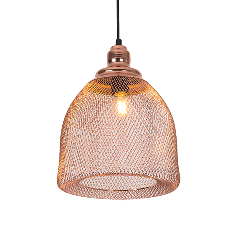 1 Bulb Globe/Dome Cage Pendant Lamp Industrial Rose Gold Finish Metal Down Lighting for Dining Room Clearhalo 'Art Deco Pendants' 'Cast Iron' 'Ceiling Lights' 'Ceramic' 'Crystal' 'Industrial Pendants' 'Industrial' 'Metal' 'Middle Century Pendants' 'Pendant Lights' 'Pendants' 'Tiffany' Lighting' 2181817