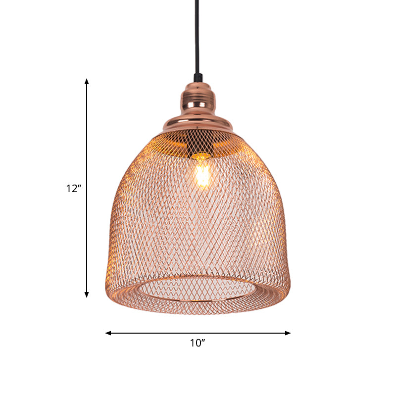 1 Bulb Globe/Dome Cage Pendant Lamp Industrial Rose Gold Finish Metal Down Lighting for Dining Room Clearhalo 'Art Deco Pendants' 'Cast Iron' 'Ceiling Lights' 'Ceramic' 'Crystal' 'Industrial Pendants' 'Industrial' 'Metal' 'Middle Century Pendants' 'Pendant Lights' 'Pendants' 'Tiffany' Lighting' 2181819