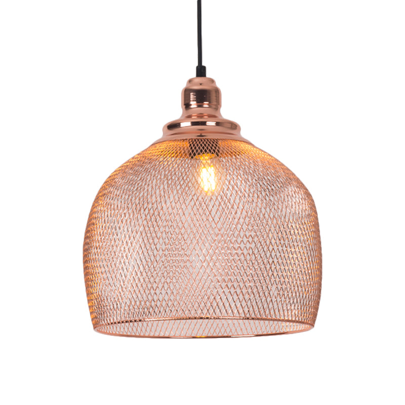 1 Bulb Globe/Dome Cage Pendant Lamp Industrial Rose Gold Finish Metal Down Lighting for Dining Room Clearhalo 'Art Deco Pendants' 'Cast Iron' 'Ceiling Lights' 'Ceramic' 'Crystal' 'Industrial Pendants' 'Industrial' 'Metal' 'Middle Century Pendants' 'Pendant Lights' 'Pendants' 'Tiffany' Lighting' 2181821