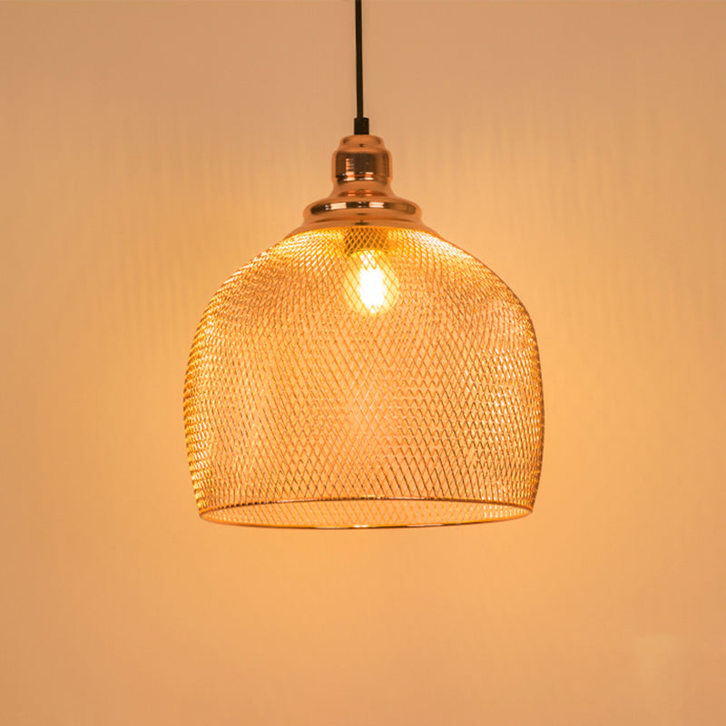 1 Bulb Globe/Dome Cage Pendant Lamp Industrial Rose Gold Finish Metal Down Lighting for Dining Room Clearhalo 'Art Deco Pendants' 'Cast Iron' 'Ceiling Lights' 'Ceramic' 'Crystal' 'Industrial Pendants' 'Industrial' 'Metal' 'Middle Century Pendants' 'Pendant Lights' 'Pendants' 'Tiffany' Lighting' 2181822