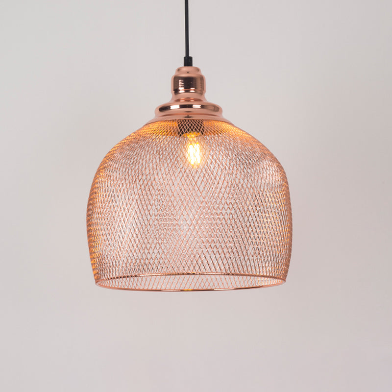 1 Bulb Globe/Dome Cage Pendant Lamp Industrial Rose Gold Finish Metal Down Lighting for Dining Room Clearhalo 'Art Deco Pendants' 'Cast Iron' 'Ceiling Lights' 'Ceramic' 'Crystal' 'Industrial Pendants' 'Industrial' 'Metal' 'Middle Century Pendants' 'Pendant Lights' 'Pendants' 'Tiffany' Lighting' 2181823