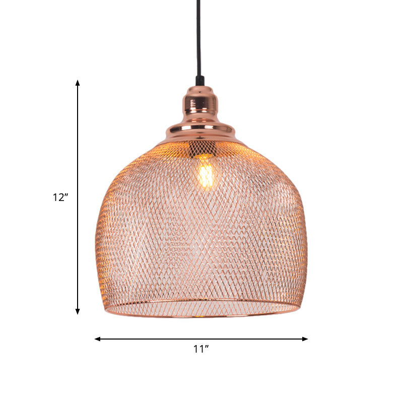 1 Bulb Globe/Dome Cage Pendant Lamp Industrial Rose Gold Finish Metal Down Lighting for Dining Room Clearhalo 'Art Deco Pendants' 'Cast Iron' 'Ceiling Lights' 'Ceramic' 'Crystal' 'Industrial Pendants' 'Industrial' 'Metal' 'Middle Century Pendants' 'Pendant Lights' 'Pendants' 'Tiffany' Lighting' 2181824