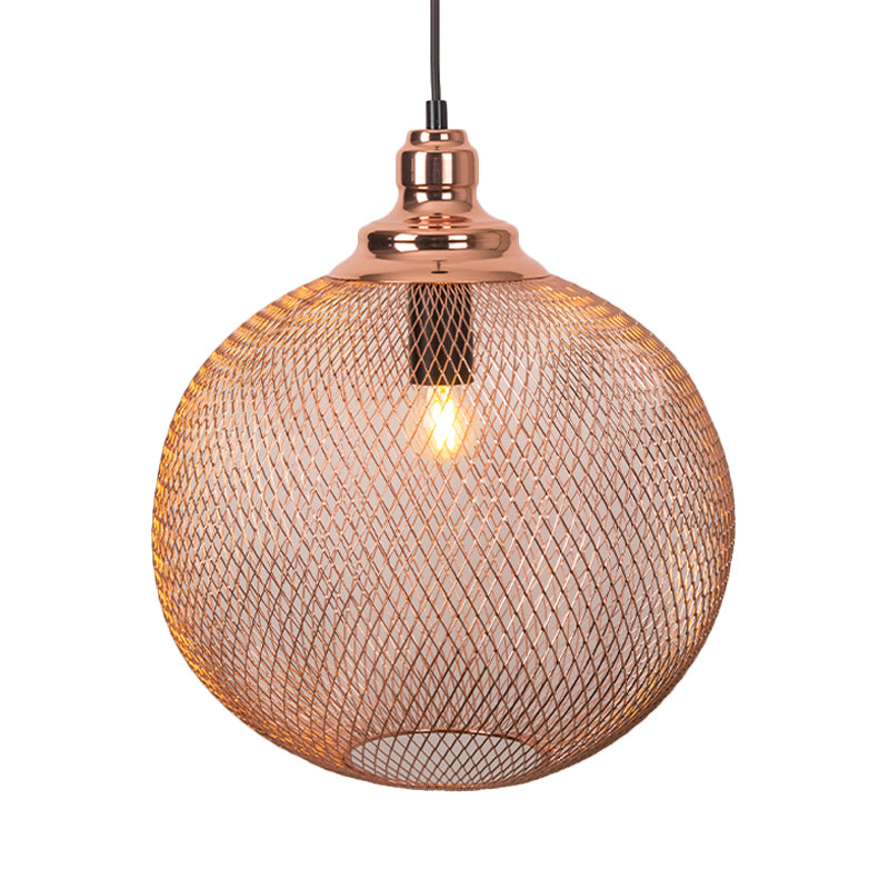 1 Bulb Globe/Dome Cage Pendant Lamp Industrial Rose Gold Finish Metal Down Lighting for Dining Room Rose Gold D Clearhalo 'Art Deco Pendants' 'Cast Iron' 'Ceiling Lights' 'Ceramic' 'Crystal' 'Industrial Pendants' 'Industrial' 'Metal' 'Middle Century Pendants' 'Pendant Lights' 'Pendants' 'Tiffany' Lighting' 2181830