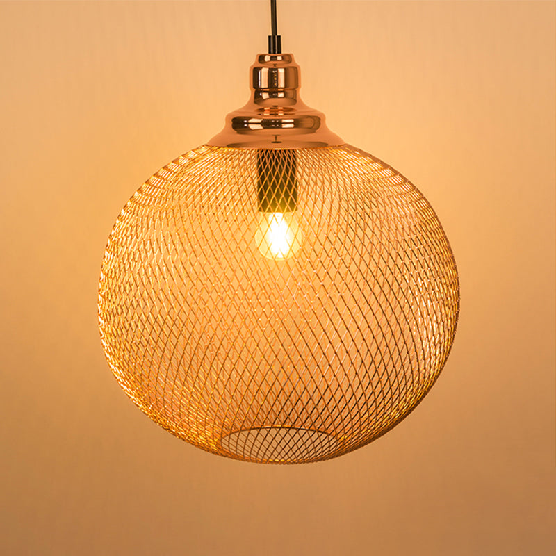 1 Bulb Globe/Dome Cage Pendant Lamp Industrial Rose Gold Finish Metal Down Lighting for Dining Room Clearhalo 'Art Deco Pendants' 'Cast Iron' 'Ceiling Lights' 'Ceramic' 'Crystal' 'Industrial Pendants' 'Industrial' 'Metal' 'Middle Century Pendants' 'Pendant Lights' 'Pendants' 'Tiffany' Lighting' 2181831