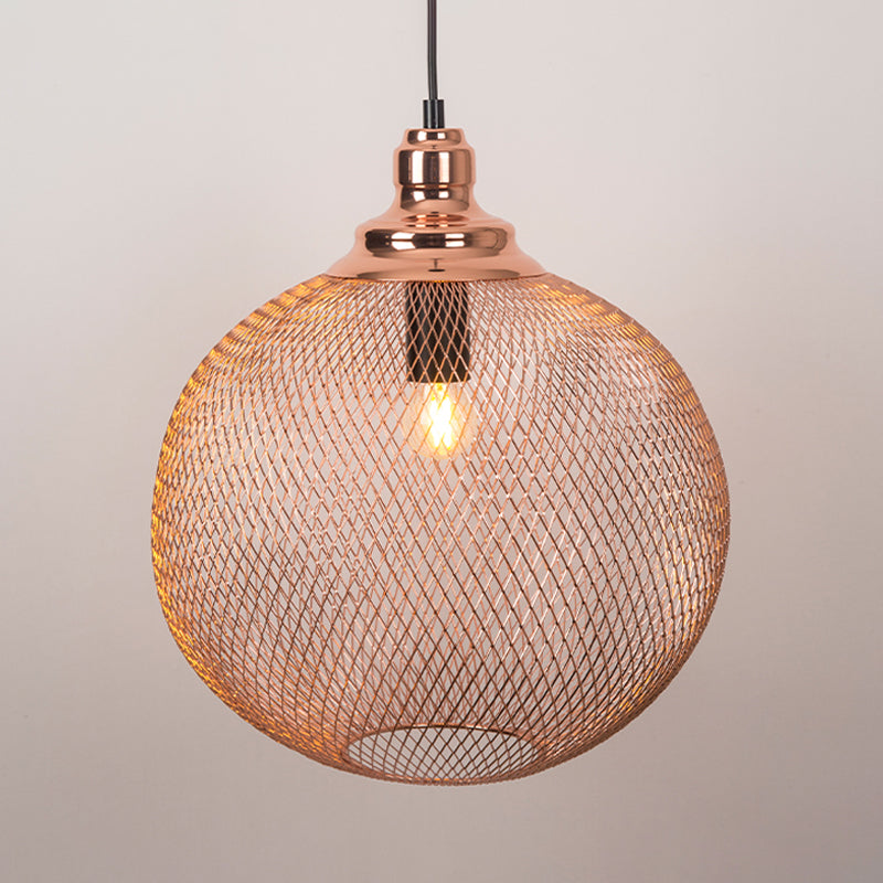 1 Bulb Globe/Dome Cage Pendant Lamp Industrial Rose Gold Finish Metal Down Lighting for Dining Room Clearhalo 'Art Deco Pendants' 'Cast Iron' 'Ceiling Lights' 'Ceramic' 'Crystal' 'Industrial Pendants' 'Industrial' 'Metal' 'Middle Century Pendants' 'Pendant Lights' 'Pendants' 'Tiffany' Lighting' 2181832
