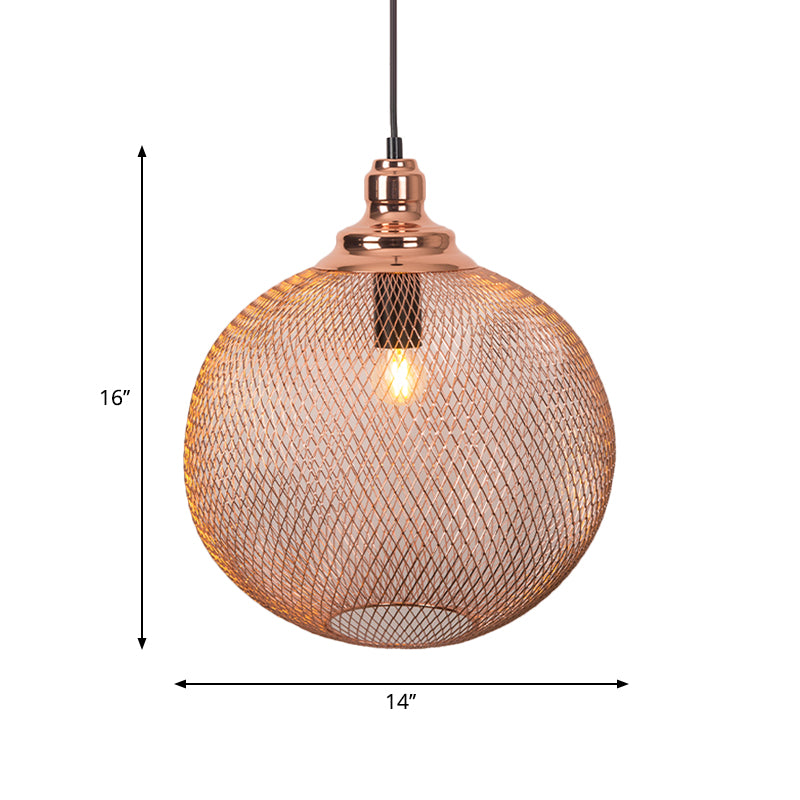 1 Bulb Globe/Dome Cage Pendant Lamp Industrial Rose Gold Finish Metal Down Lighting for Dining Room Clearhalo 'Art Deco Pendants' 'Cast Iron' 'Ceiling Lights' 'Ceramic' 'Crystal' 'Industrial Pendants' 'Industrial' 'Metal' 'Middle Century Pendants' 'Pendant Lights' 'Pendants' 'Tiffany' Lighting' 2181833
