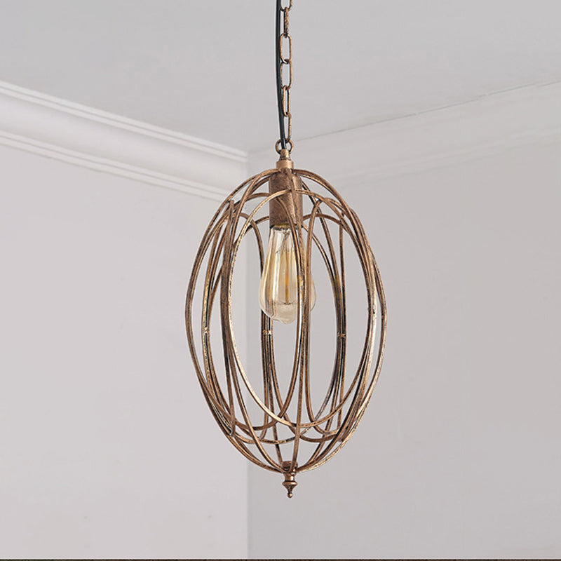 1 Head Metallic Drop Pendant Factory Gold Finish Oval Cage Dining Room Hanging Lamp Kit Clearhalo 'Art Deco Pendants' 'Cast Iron' 'Ceiling Lights' 'Ceramic' 'Crystal' 'Industrial Pendants' 'Industrial' 'Metal' 'Middle Century Pendants' 'Pendant Lights' 'Pendants' 'Tiffany' Lighting' 2181835