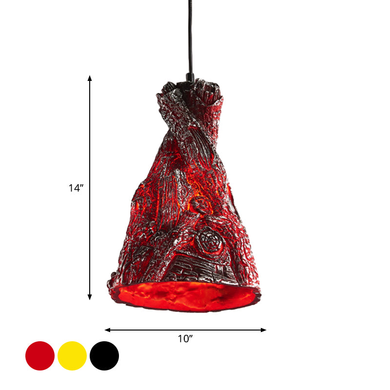 Yellow/Red 1 Light Hanging Pendant Light Warehouse Resin Conic Ceiling Lighting Fixture for Restaurant Clearhalo 'Ceiling Lights' 'Pendant Lights' 'Pendants' Lighting' 2181849
