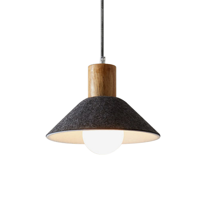 Felt Black/Grey Hanging Light Fixture Conical 1 Head Warehouse Pendant with Wooden Cap for Dining Room Clearhalo 'Art Deco Pendants' 'Black' 'Cast Iron' 'Ceiling Lights' 'Ceramic' 'Crystal' 'Industrial Pendants' 'Industrial' 'Metal' 'Middle Century Pendants' 'Pendant Lights' 'Pendants' 'Rustic Pendants' 'Tiffany' Lighting' 2181865