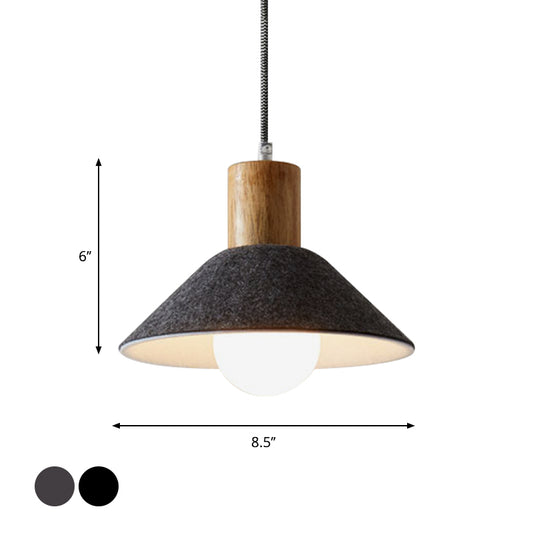 Felt Black/Grey Hanging Light Fixture Conical 1 Head Warehouse Pendant with Wooden Cap for Dining Room Clearhalo 'Art Deco Pendants' 'Black' 'Cast Iron' 'Ceiling Lights' 'Ceramic' 'Crystal' 'Industrial Pendants' 'Industrial' 'Metal' 'Middle Century Pendants' 'Pendant Lights' 'Pendants' 'Rustic Pendants' 'Tiffany' Lighting' 2181866