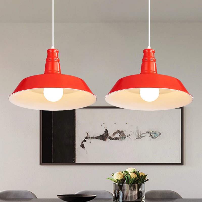 10"/14" W Vintage Barn Pendant Lamp 1 Bulb Aluminum Ceiling Fixture in Black/White/Red for Dining Room Red Clearhalo 'Art Deco Pendants' 'Black' 'Cast Iron' 'Ceiling Lights' 'Ceramic' 'Crystal' 'Industrial Pendants' 'Industrial' 'Metal' 'Middle Century Pendants' 'Pendant Lights' 'Pendants' 'Rustic Pendants' 'Tiffany' Lighting' 2181889