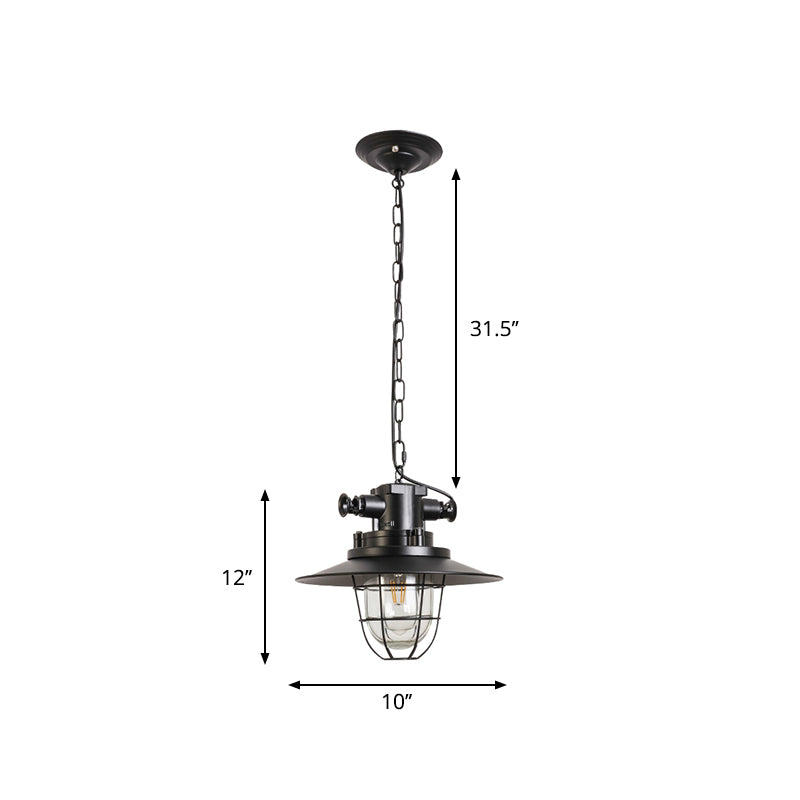 1-Head Wire Cage Pendant Light Industrial Black Metal Suspension Lamp with Clear Glass Shade Clearhalo 'Art Deco Pendants' 'Black' 'Cast Iron' 'Ceiling Lights' 'Ceramic' 'Crystal' 'Industrial Pendants' 'Industrial' 'Metal' 'Middle Century Pendants' 'Pendant Lights' 'Pendants' 'Rustic Pendants' 'Tiffany' Lighting' 2181907