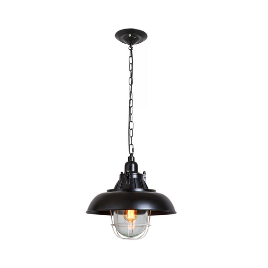 1 Head Metal Pendant Lighting Factory Black Domed Living Room Hanging Ceiling Light with Clear Glass Shade Black B Clearhalo 'Art Deco Pendants' 'Black' 'Cast Iron' 'Ceiling Lights' 'Ceramic' 'Crystal' 'Industrial Pendants' 'Industrial' 'Metal' 'Middle Century Pendants' 'Pendant Lights' 'Pendants' 'Rustic Pendants' 'Tiffany' Lighting' 2181913