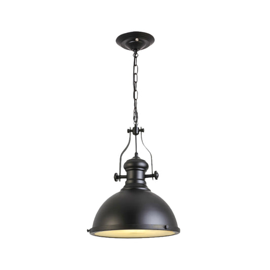 1-Bulb Pendant Warehouse Dining Room Hanging Light Fixture with Dome Metallic Shade in Black Black Clearhalo 'Art Deco Pendants' 'Black' 'Cast Iron' 'Ceiling Lights' 'Ceramic' 'Crystal' 'Industrial Pendants' 'Industrial' 'Metal' 'Middle Century Pendants' 'Pendant Lights' 'Pendants' 'Rustic Pendants' 'Tiffany' Lighting' 2181915