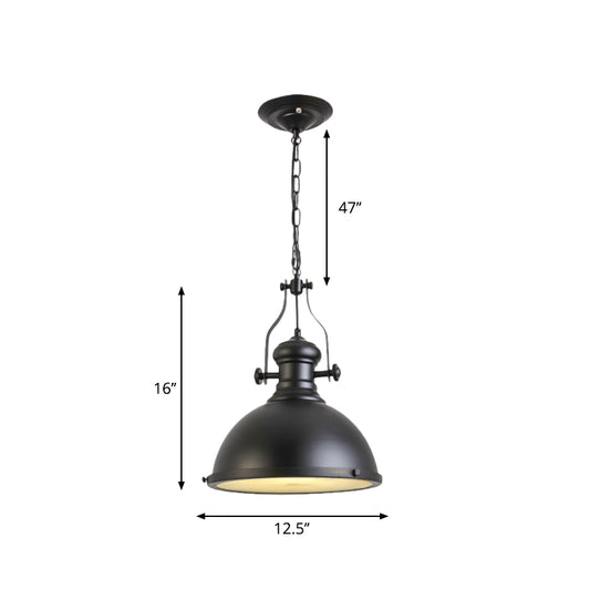 1-Bulb Pendant Warehouse Dining Room Hanging Light Fixture with Dome Metallic Shade in Black Clearhalo 'Art Deco Pendants' 'Black' 'Cast Iron' 'Ceiling Lights' 'Ceramic' 'Crystal' 'Industrial Pendants' 'Industrial' 'Metal' 'Middle Century Pendants' 'Pendant Lights' 'Pendants' 'Rustic Pendants' 'Tiffany' Lighting' 2181917
