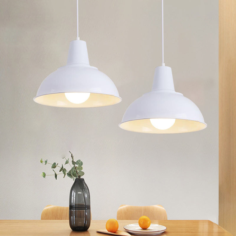 Dome Iron Hanging Light Kit Vintage 12"/16" Wide 1 Light Restaurant Suspension Pendant in White/Black Clearhalo 'Art Deco Pendants' 'Black' 'Cast Iron' 'Ceiling Lights' 'Ceramic' 'Crystal' 'Industrial Pendants' 'Industrial' 'Metal' 'Middle Century Pendants' 'Pendant Lights' 'Pendants' 'Rustic Pendants' 'Tiffany' Lighting' 2181925