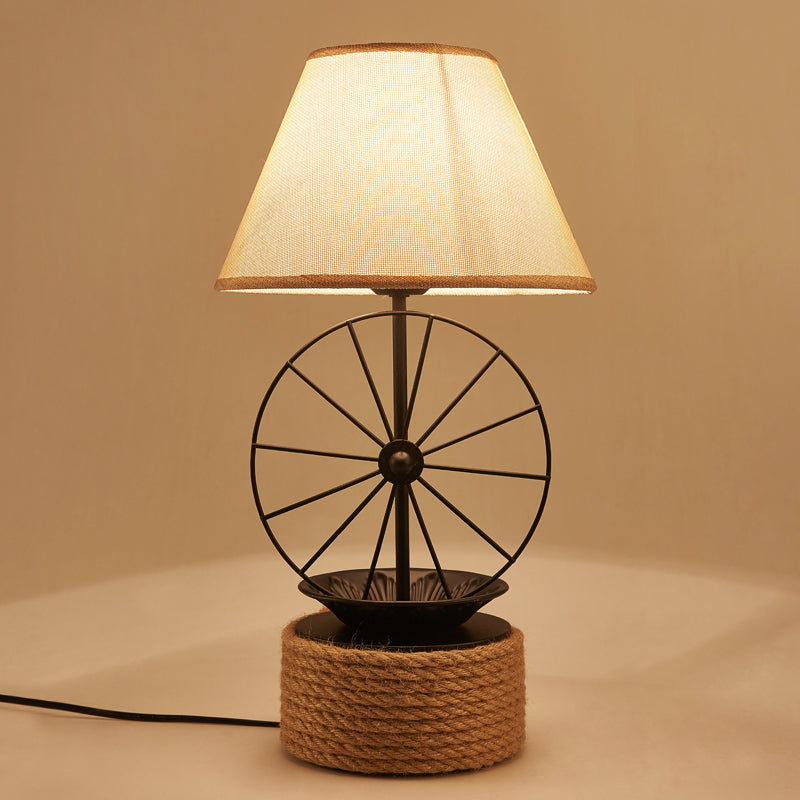Fabric Conic Desk Lighting Factory Style 1 Light Dining Room Rope Table Lamp in Black with Wheel Deco Clearhalo 'Lamps' 'Table Lamps' Lighting' 2182009