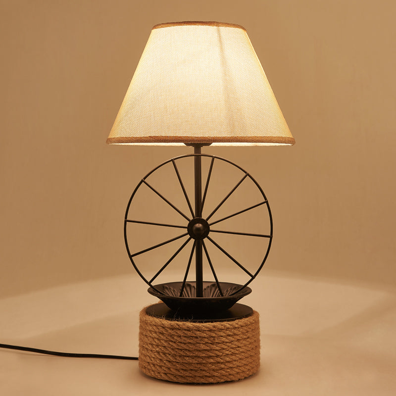 Fabric Conic Desk Lighting Factory Style 1 Light Dining Room Rope Table Lamp in Black with Wheel Deco Clearhalo 'Lamps' 'Table Lamps' Lighting' 2182009