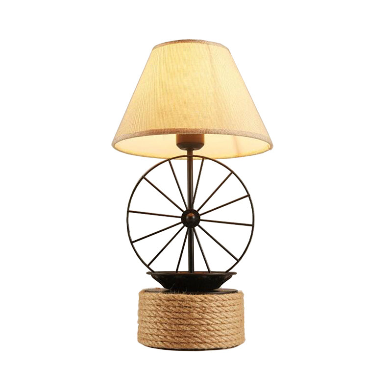 Fabric Conic Desk Lighting Factory Style 1 Light Dining Room Rope Table Lamp in Black with Wheel Deco Clearhalo 'Lamps' 'Table Lamps' Lighting' 2182010