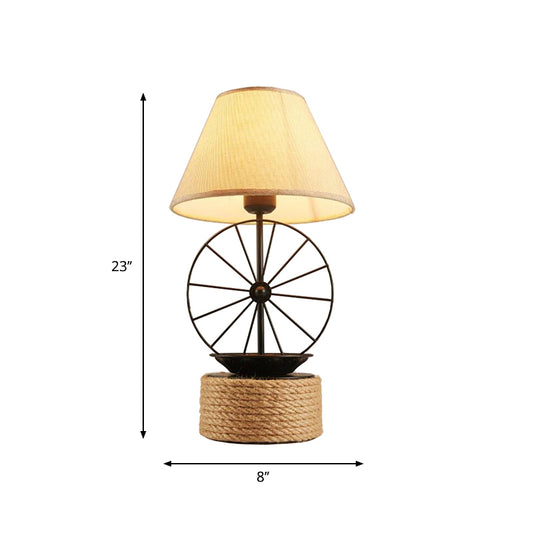 Fabric Conic Desk Lighting Factory Style 1 Light Dining Room Rope Table Lamp in Black with Wheel Deco Clearhalo 'Lamps' 'Table Lamps' Lighting' 2182011
