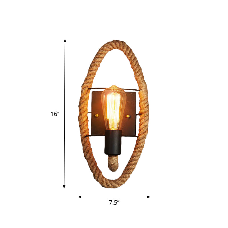 1-Head Rope Wall Sconce Loft Style Black Finish Round/Oval Corridor Metallic Wall Mount Lighting with Exposed Bulb Clearhalo 'Industrial wall lights' 'Industrial' 'Middle century wall lights' 'Tiffany' 'Wall Lamps & Sconces' 'Wall Lights' Lighting' 2182036