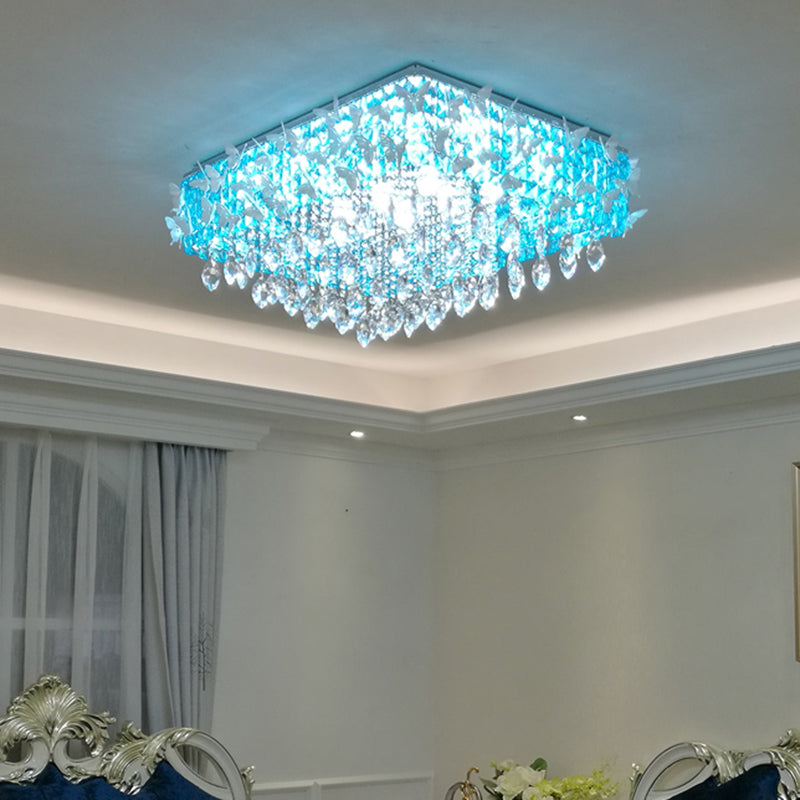 Rectangle Flush Mount Lighting Simplicity Clear/Amber/Lake Blue Crystal LED Stainless-Steel Butterfly Ceiling Light Fixture in Warm/White Light Clearhalo 'Ceiling Lights' 'Close To Ceiling Lights' 'Close to ceiling' 'Flush mount' Lighting' 2182095