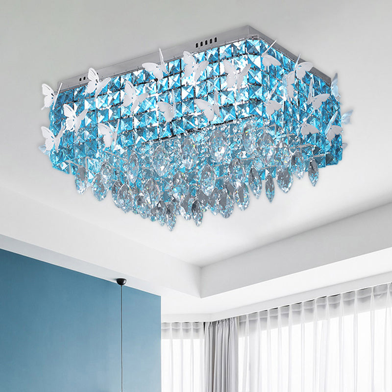 Rectangle Flush Mount Lighting Simplicity Clear/Amber/Lake Blue Crystal LED Stainless-Steel Butterfly Ceiling Light Fixture in Warm/White Light Clearhalo 'Ceiling Lights' 'Close To Ceiling Lights' 'Close to ceiling' 'Flush mount' Lighting' 2182097