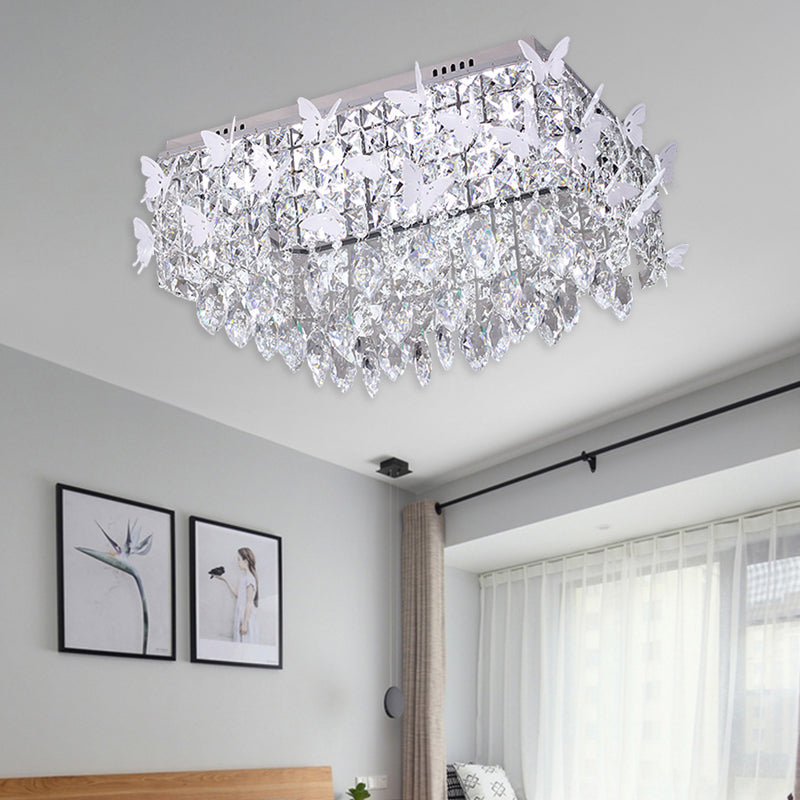 Rectangle Flush Mount Lighting Simplicity Clear/Amber/Lake Blue Crystal LED Stainless-Steel Butterfly Ceiling Light Fixture in Warm/White Light Clearhalo 'Ceiling Lights' 'Close To Ceiling Lights' 'Close to ceiling' 'Flush mount' Lighting' 2182103