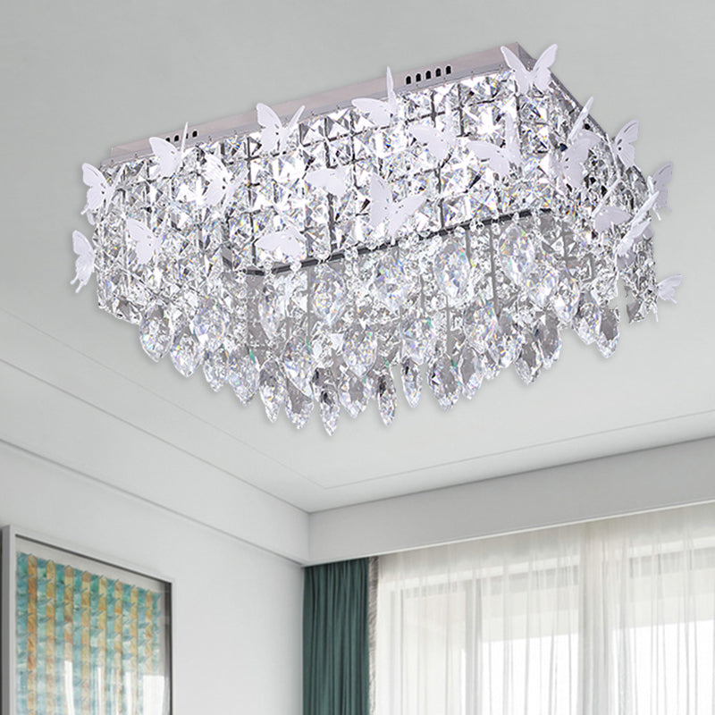 Rectangle Flush Mount Lighting Simplicity Clear/Amber/Lake Blue Crystal LED Stainless-Steel Butterfly Ceiling Light Fixture in Warm/White Light Clearhalo 'Ceiling Lights' 'Close To Ceiling Lights' 'Close to ceiling' 'Flush mount' Lighting' 2182104