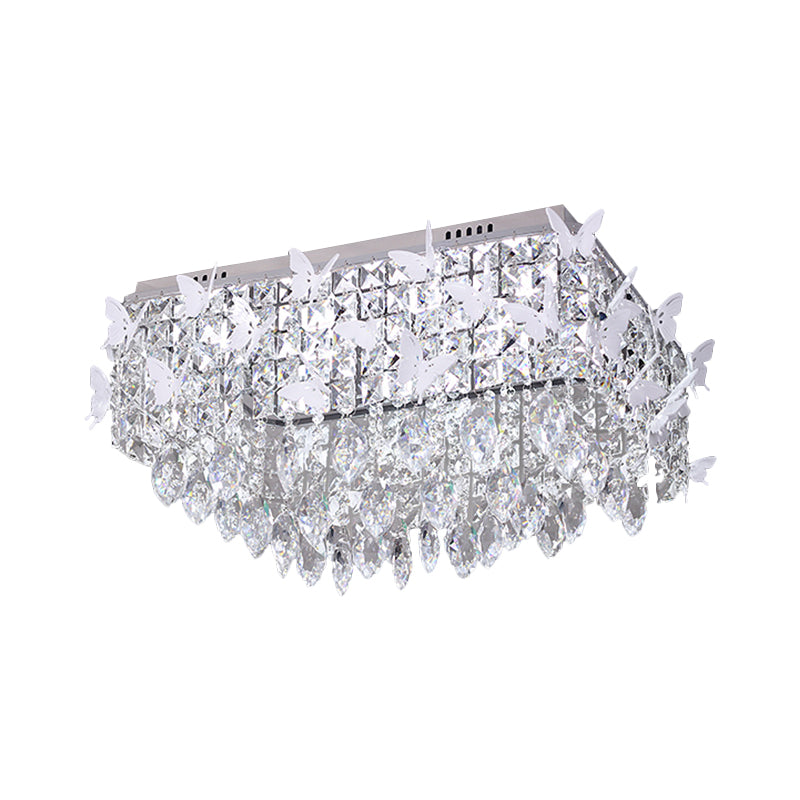 Rectangle Flush Mount Lighting Simplicity Clear/Amber/Lake Blue Crystal LED Stainless-Steel Butterfly Ceiling Light Fixture in Warm/White Light Clearhalo 'Ceiling Lights' 'Close To Ceiling Lights' 'Close to ceiling' 'Flush mount' Lighting' 2182105