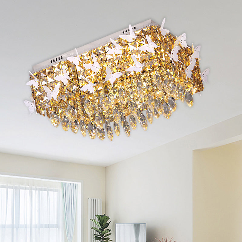 Rectangle Flush Mount Lighting Simplicity Clear/Amber/Lake Blue Crystal LED Stainless-Steel Butterfly Ceiling Light Fixture in Warm/White Light Clearhalo 'Ceiling Lights' 'Close To Ceiling Lights' 'Close to ceiling' 'Flush mount' Lighting' 2182106