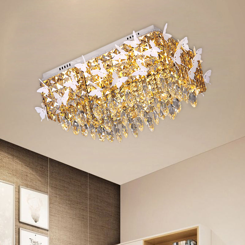 Rectangle Flush Mount Lighting Simplicity Clear/Amber/Lake Blue Crystal LED Stainless-Steel Butterfly Ceiling Light Fixture in Warm/White Light Clearhalo 'Ceiling Lights' 'Close To Ceiling Lights' 'Close to ceiling' 'Flush mount' Lighting' 2182107