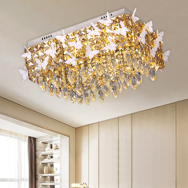 Rectangle Flush Mount Lighting Simplicity Clear/Amber/Lake Blue Crystal LED Stainless-Steel Butterfly Ceiling Light Fixture in Warm/White Light Clearhalo 'Ceiling Lights' 'Close To Ceiling Lights' 'Close to ceiling' 'Flush mount' Lighting' 2182108