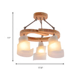 3/5 Bulbs Spiral Chandelier Nordic Frosted Glass Hanging Pendant Light with Wood Circle Shade Clearhalo 'Ceiling Lights' 'Chandeliers' 'Close To Ceiling Lights' 'Glass shade' 'Glass' Lighting' 218237