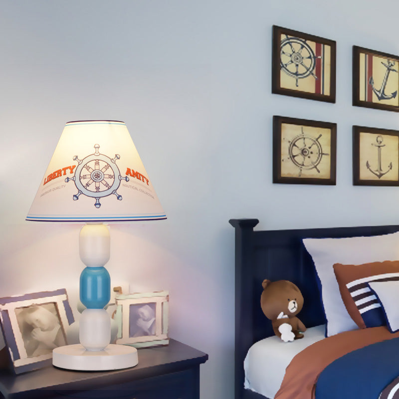 White Conic Shade Table Lighting Cartoon Stylish 1 Light Fabric and Metal Table Lamp with Rudder/Dinosaur Pattern White Rudder Clearhalo 'Lamps' 'Table Lamps' Lighting' 218245