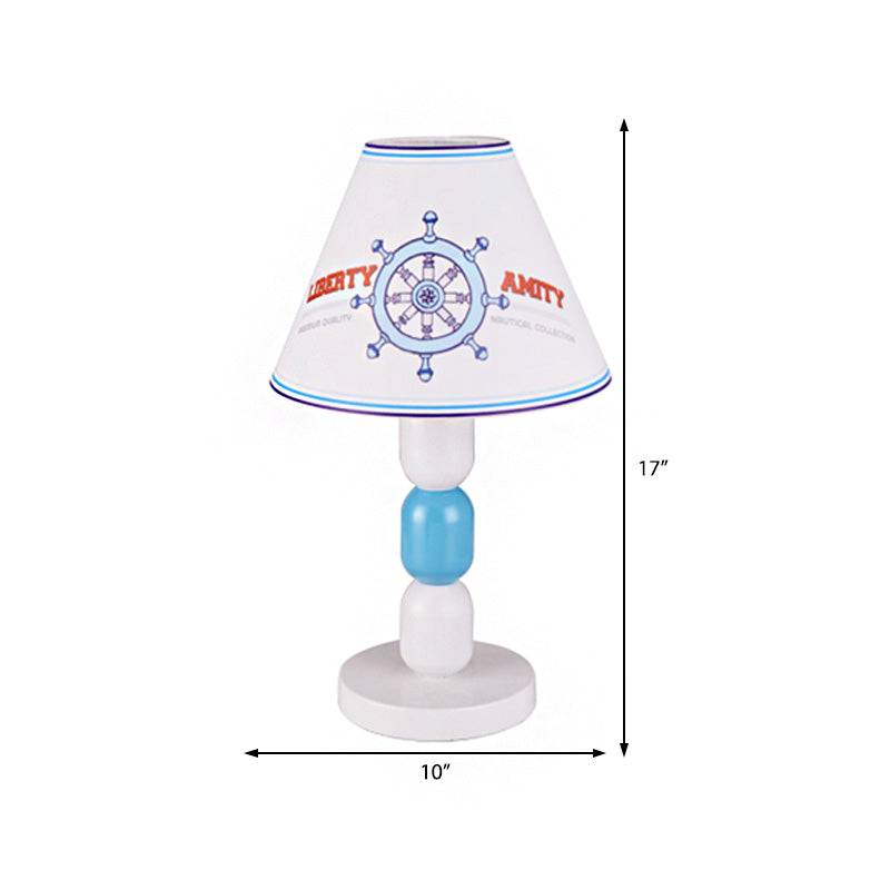 White Conic Shade Table Lighting Cartoon Stylish 1 Light Fabric and Metal Table Lamp with Rudder/Dinosaur Pattern Clearhalo 'Lamps' 'Table Lamps' Lighting' 218248