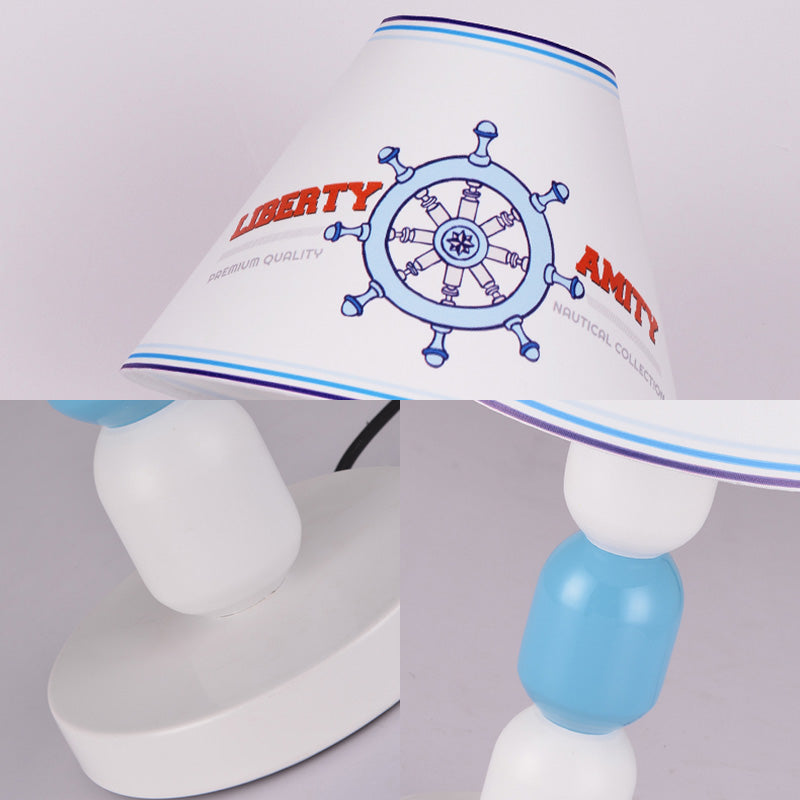 White Conic Shade Table Lighting Cartoon Stylish 1 Light Fabric and Metal Table Lamp with Rudder/Dinosaur Pattern Clearhalo 'Lamps' 'Table Lamps' Lighting' 218249