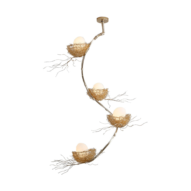 1/2/3 Lights Living Room Chandelier Artistry Golden Pendant Light Fixture with Egg Matte White Glass Shade Clearhalo 'Ceiling Lights' 'Chandeliers' Lighting' options 218276