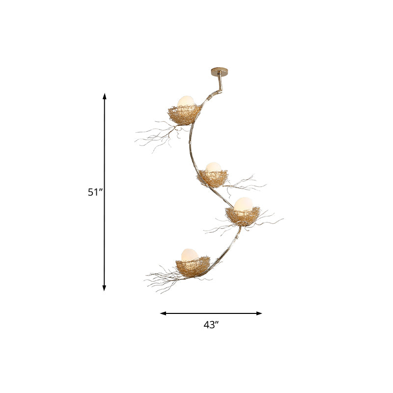 1/2/3 Lights Living Room Chandelier Artistry Golden Pendant Light Fixture with Egg Matte White Glass Shade Clearhalo 'Ceiling Lights' 'Chandeliers' Lighting' options 218277