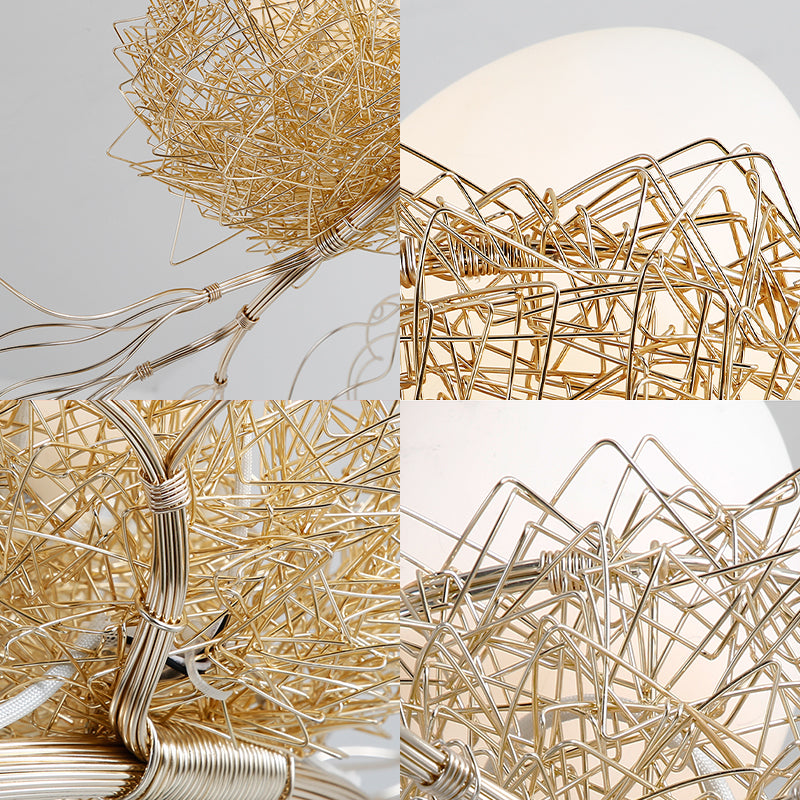 1/2/3 Lights Living Room Chandelier Artistry Golden Pendant Light Fixture with Egg Matte White Glass Shade Clearhalo 'Ceiling Lights' 'Chandeliers' Lighting' options 218282