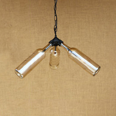 3 Bulbs Bottle Chandelier Lamp Rustic Stylish Blue/Clear Glass Pendant Light Fixture with Chain for Restaurant Clearhalo 'Ceiling Lights' 'Chandeliers' 'Clear' 'Close To Ceiling Lights' 'Glass shade' 'Glass' 'Industrial Chandeliers' 'Industrial' 'Middle Century Chandeliers' 'Modern' 'Tiffany' 'Traditional Chandeliers' Lighting' 21831