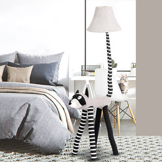Kids Bell Shaped Table Lighting Gray Fabric 1 Light Bedroom Table Lamp with Raccoon Design Base Clearhalo 'Floor Lamps' 'Lamps' Lighting' 218343