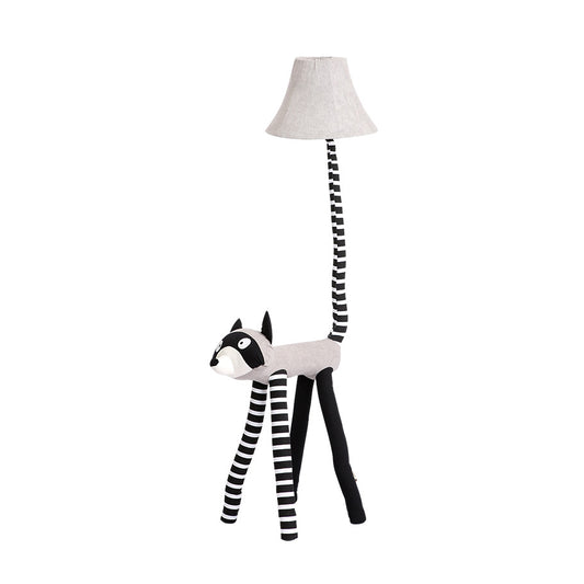 Kids Bell Shaped Table Lighting Gray Fabric 1 Light Bedroom Table Lamp with Raccoon Design Base Clearhalo 'Floor Lamps' 'Lamps' Lighting' 218344