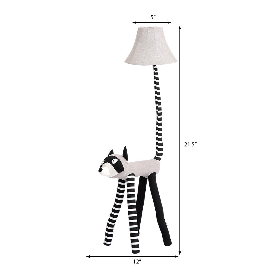 Kids Bell Shaped Table Lighting Gray Fabric 1 Light Bedroom Table Lamp with Raccoon Design Base Clearhalo 'Floor Lamps' 'Lamps' Lighting' 218345