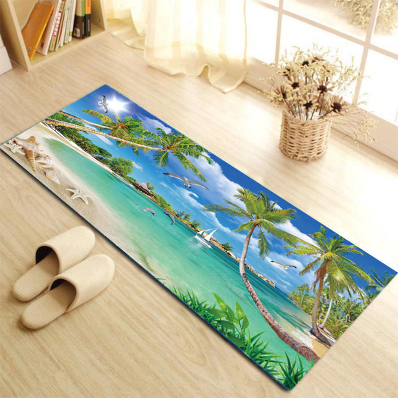 Contemporary Patterned Runner Rug Multi-Colored Synthetics Carpet Machine Washable Non-Slip Stain Resistant Rug for Door Aqua 1'4" x 3'11" Clearhalo 'Area Rug' 'Rug' 2183577